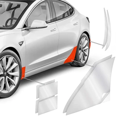 Abbildung von Luxshield Radlaufschutz Folie Komplettset für Tesla Model 3 I 2017 2024 Radkasten, Lackschutzfolie, Steinschlagschutz Transparent glänzend Selbstklebend