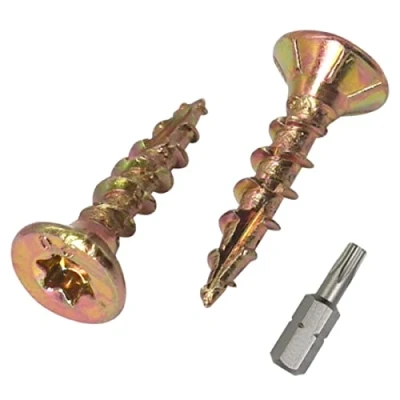 Abbildung von SKIR&#039;CO (100 Stück) Universal verzinkter Stahl 4,0 x 20 mm gelbe Holzschrauben, Senkkopf, Torxkopf, Typ 17, Spanplattenschrauben (100, mm)