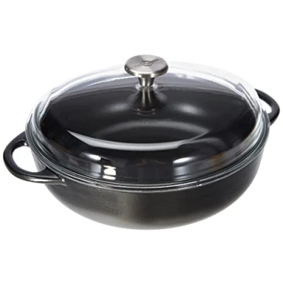 Abbildung von Küchenprofi PROVENCE Gusseisenpfanne rund emailliert schwarz 28 cm mit hohem Glasdeckel für alle Herdarten, inkl. Induktion geeignet Schmortopf Bräter Deckel
