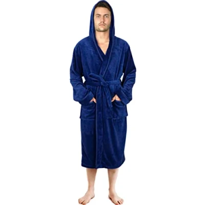 Abbildung von NY Threads Morgenmantel für Männer mit Kapuze, Kuschelig weich, Loungewear und Nachtwäsche (Marine, Mittel)