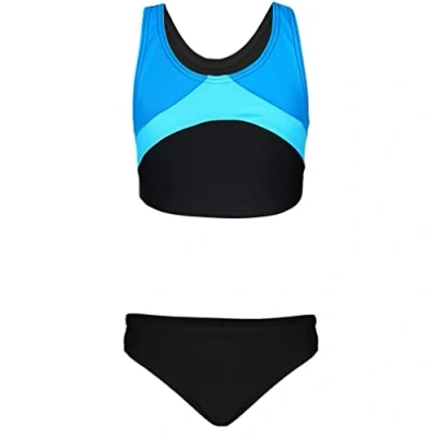 Abbildung von Aquarti Mädchen Sport Bikini Racerback Bustier &amp; Bikinislip, Farbe: Leopardenmuster Schwarz Koralle, Größe: 152