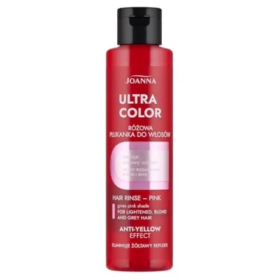 Abbildung von Joanna Ultra Color Rosa Farbspülung für Blondes und Helles Haar Pastell Rosa/ Pink Natürlicher Glanz Beseitigt Gelbstich in Grau Blond Blondiertem Vorübergehender Effekt 150 ml