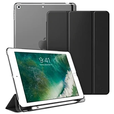 Abbildung von Fintie Hülle mit Pencil Halter für iPad 9.7&quot; 2018/2017 Ultradünn Superleicht Schutzhülle transparenter Rückseite Abdeckung Cover Auto Schlaf/Wach 6. / 5. Generation, Schwarz