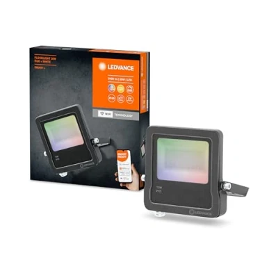 Abbildung von LEDVANCE Smarte LED Aussenleuchte mit WIFI Technologie, Flutstrahler für Außen, RGB Farben änderbar, 30W, aus dunkelgrauem Aluminium, Kompatibel Google und Alexa Voice Control, SMART+ FLOOD