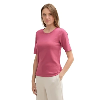 Abbildung von TOM TAILOR Damen Basic T Shirt aus Baumwolle,16348 pink Velvet, XL