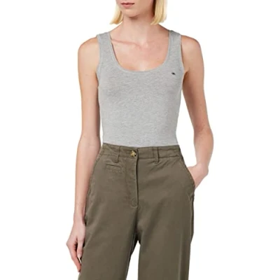 Abbildung von TOM TAILOR Damen Basic Top mit Logo Stickerei 1032034, 11282 Silver Grey Melange, XXL