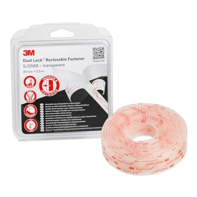 Abbildung von 3M Dual Lock SJ356B, wiederlösbares Befestigungssystem transluzentes Erscheinungsbild (Glas, Acrylglas (PMMA), Polycarbonat) 25mm x 2.5m, Transluzent, Dicke: 5.7mm (1 er Pack)