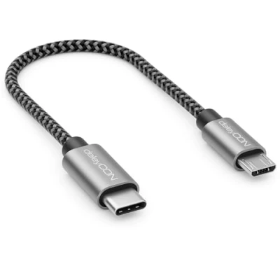 Abbildung von deleyCON 0,15m USB C auf Micro Kabel Adapter 15cm Kurz Ladekabel &amp; Datenkabel in Beide Richtungen Kompatibel mit Handy Smartphone Tablet Ladegerät Notebook usw. Schwarz
