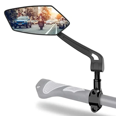 Abbildung von Xcelenze Fahrradspiegel extra große Spiegelfläche schlagfestes Echtglas für Lenker ebike Rückspiegel Fahrrad Spiegel e bike Fahrradrückspiegel klappbar (links)