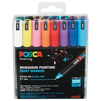 Abbildung von uni ball 181716 POSCA Marker mit kalibrierter Spitze, 16er Set