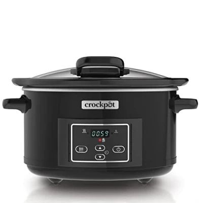 Abbildung von Crock Pot Digital Schongarer Slow Cooker mit Scharnierdeckel einstellbare Garzeit 4,7 Liter (4 5 Personen) Schwarz (Rostfreies Metall) [CSC052X]