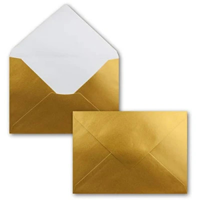 Abbildung von 25x Mini Brief Umschläge Gold Metallic 5,2x 7,6 cm x Miniatur Kuverts mit Nassklebung für Blumen Grüße, Grußkarten, Anhänger &amp; Geld Geschenke FarbenFroh by GUSTAV NEUSER