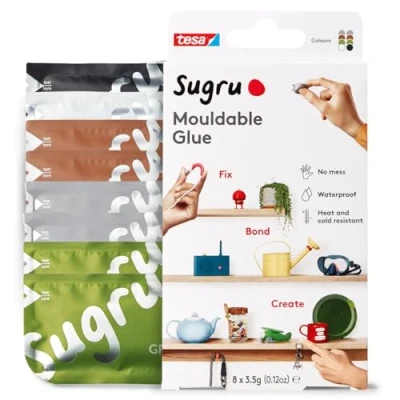 Abbildung von Sugru by tesa Formbarer Allzweckkleber, 8er Pack, 8 x 3,5 g, Schwarz, Weiß, Grün, Braun &amp; Grau vielseitige Klebeknete zum Reparieren, Kleben und Befestigen ohne Bohren