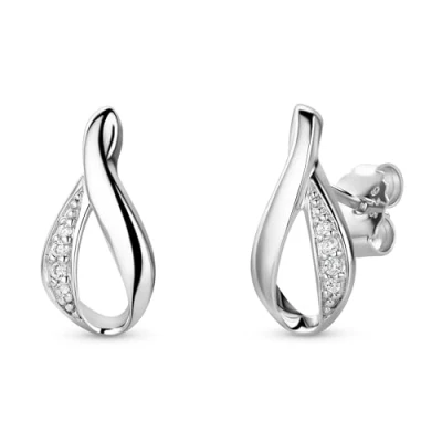 Abbildung von Miore Ohrstecker für Damen Elegante Ohrringe aus 925 Sterling Silber mit 8 farblosen Zirkonia Steinen Ohrschmuck lang x 16 mm