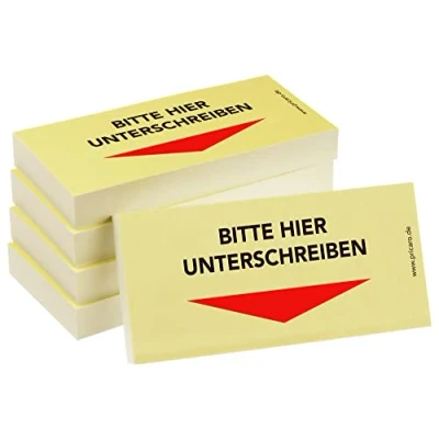 Abbildung von PRICARO Haftnotizen &quot;Bitte hier unterschreiben&quot;, Pfeil unten, 100 Blatt, 5 Stück