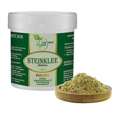 Abbildung von VITA IDEAL Vegan® STEINKLEE Kraut 100g PULVER Melilotus Tagesportion 560mg STEINKLEEKRAUT, natürlich, pflanzlich &amp; ohne Zusatzstoffe, Inklusive Messlöffel.