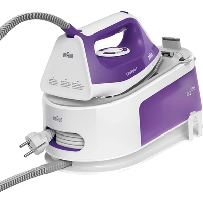 Abbildung von Braun CareStyle 1 IS 1014 VI Dampfbügelstation, SuperCeramic Bügelsohle, 3 Thermostat Einstellungen, Vertikaldampf Funktion, Easy CalcClean, Dampfstoß 360 g/min, 1,5 L Wassertank, 2200 W, Weiß Lila