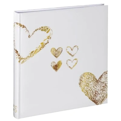 Abbildung von Hama Fotoalbum Herz Motiv 29x32 cm (Hochzeitsalbum mit 50 weißen Seiten Fotobuch für 250 Fotos im Format 10x15, Album zum Einkleben und Selbstgestalten) weiß/gold