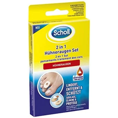 Abbildung von Scholl 2in1 Hühneraugen Set Mit 6 Druckschutzpflaster, Hühneraugenpflastern und 9 Druckschutz Schaum Pflastern 1