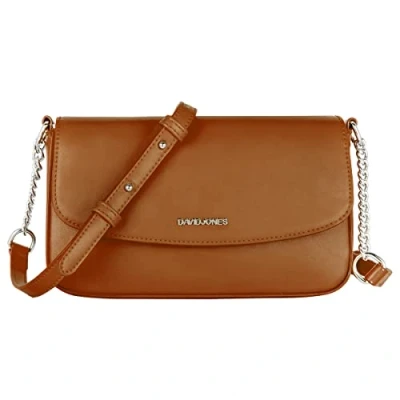 Abbildung von David Jones Kleine Umhängetasche Damen Crossbody Bag PU Leder Frau Kette Schultertasche Rechteckige Tasche Abendtasche Handy Handtasche Clutch Kettentasche Elegant Reise Party Braun Cognac