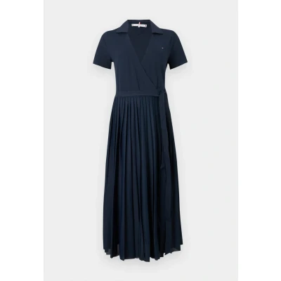Abbildung von Tommy Hilfiger Pleated WRAP Dress Blusenkleid, Damen, Größe: Large, Dark night navy