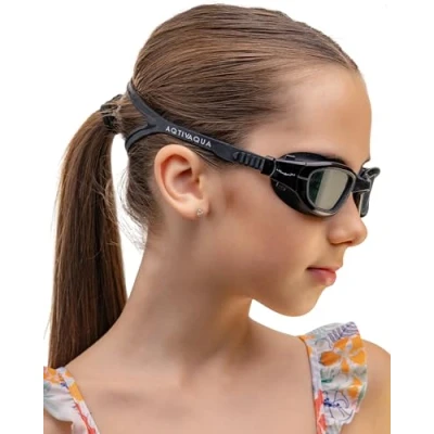 Abbildung von AqtivAqua Schwimmbrille Kinder MINI DXC Kinderschwimmbrille Schwimmbrillen für 3 4 6 8 10 Jahre (Voll Schwarz, Klare)