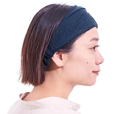 Abbildung von CHARM Damen Breites Haarband Bandana Bio Baumwolle Stirnband Herren Kopftuch Sommer Hair Band Aus Japan Navy M