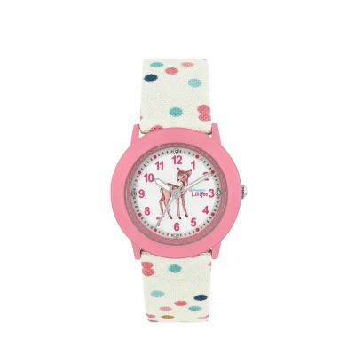 Abbildung von Prinzessin Lillifee Armbanduhr Mädchen Kinder Quarzuhr Analog, mit Textil Armband, Weiß, 3 bar Wasserdicht, Kommt in Uhren Geschenk Box, 2038624