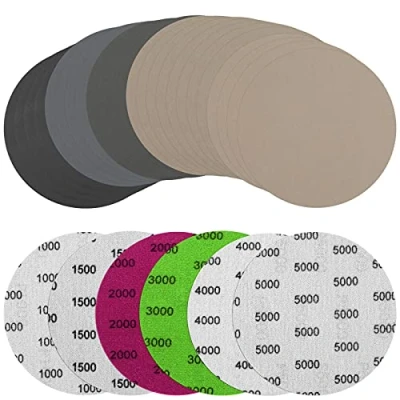 Abbildung von Eokeey Schleifpapier 125mm Klett, Runde Schleifscheiben 1000/1500/2000/3000/4000/5000 Grits, Nasse Trockene Exzenterschleifer für Metall Holz (24 Stück）