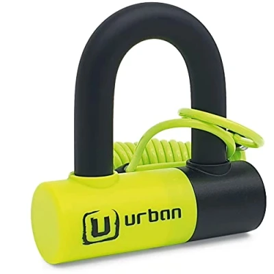 Abbildung von Urban UR59 Bremsscheibenschloss Mini Bügelschloss Motorrad Fahrrad Roller E Scooter Schloss, 14mm, Universal Motorradschloss Fahrradschloss, Schwarz/Gelb