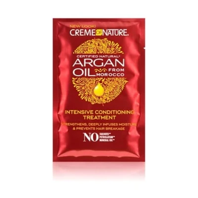 Abbildung von Creme of Nature, Argan, feuchtigkeitsspendende Maske mit marokkanischem Arganöl, und cremige Formel, lockiges Haar, krauses ohne Sulfate, Beutel (63,7 g)