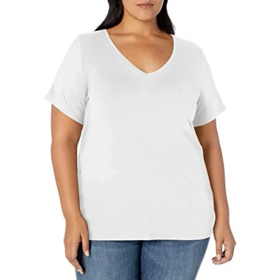 Abbildung von Amazon Essentials Damen Kurzärmeliges T Shirt mit V Ausschnitt (erhältlich in Übergröße), Weiß, 3XL Große Größen