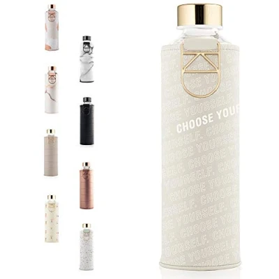 Abbildung von EQUA Glas Wasserflasche mit Kunstlederh lle, 750 ml, auslaufsicher und BPA frei, 100 % Borosilikatglas, MM faux CY, Weiß, Wählen Sie Selbst