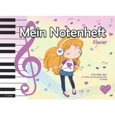 Abbildung von Notenheft für Kinder, Klavier, 50 Seiten, extra große Linien bis kleine Linien: Notenlininheft blanko A5 Querformat, Musikheft Anfänger, den Klavierunterricht, Musikunterricht, Musiktheorie