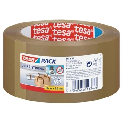 Abbildung von tesapack Ultra Strong PVC Klebebänder für festes Verpacken und sicheres Bündeln Braun 66 m x 50 mm