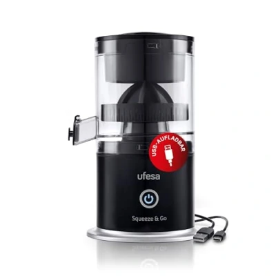 Abbildung von Ufesa Squeeze &amp; Go, Zitruspresse Elektrisch mit USB C wiederaufladbar, Tragbares, Orangenpresse, Zitronenpresse, Limettenpresse, 1500mAh Akku, 220 ml, BPA frei
