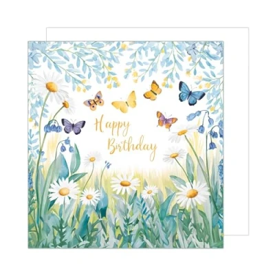 Abbildung von Edition Seidel Premium quadratische Geburtstagskarte mit Umschlag. Glückwunschkarte Happy Birthday Billet Karte für Freundin Frau Kind Blumen Schmetterling (GQ322 SW024)
