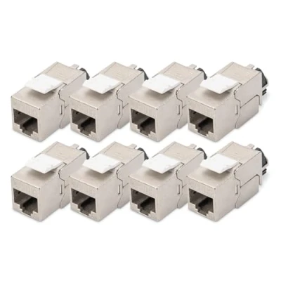 Abbildung von DIGITUS Keystone Modul Cat 6A Geschirmt 8 Stück RJ45 Buchse 500 MHz 10GBase T AWG 26 22 Designfähig Mit Rasthebel Werkzeugfreie Montage