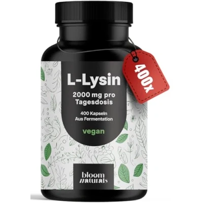 Abbildung von L Lysin hochdosiert 400 Kapseln 800mg pures pro Portion Aus pflanzlicher Fermentation beliebt bei Herpes Vegan und produziert in Deutschland