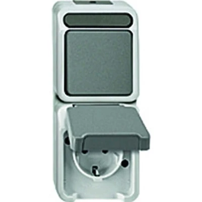 Abbildung von Schneider Electric Merten MEG3495 8029 Aufputz Kombination SCHUKO Steckdose/Wechselschalter, lichtgrau, AQUASTAR