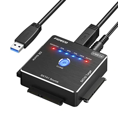 Abbildung von FIDECO USB 3.0 zu IDE und SATA Adapter, Festplatten Konverter, Externes Festplattenadapter für 2,5 3,5 Zoll HDD SSD, DVD ROM/CD RW, Unterstützt Offline Klonen