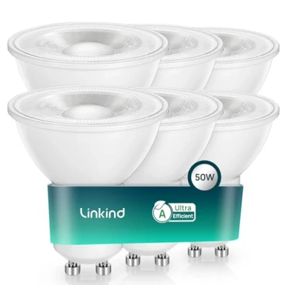 Abbildung von Linkind Ultraeffiziente GU10 LED Birne, 2W=50W, 4000K Neutralweiß von Energieeffizienz Label A, Nicht Dimmbar Glühbirne 360Lm, 36 Mittlerer Abstrahlwinkel, Klasse A 6 Stück