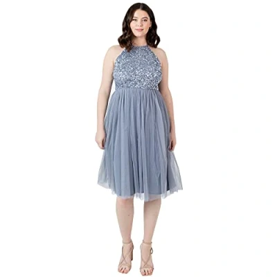 Abbildung von Maya Deluxe Damen Embellished Halter Neck Midi Dress Brautjungfernkleid, Dusty Blue, 38