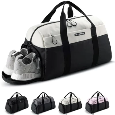 Abbildung von Fitgriff® Sporttasche &amp; Reisetasche V2 für Damen und Herren mit Schuhfach Nassfach Tasche Sport, Fitness, Reisen Trainingstasche, Gym Bag (Black/Creme White, Medium)