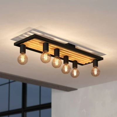 Abbildung von Deckenlampe Consett, schwarz/braun, Länge 78 cm, Holz, 6 flg