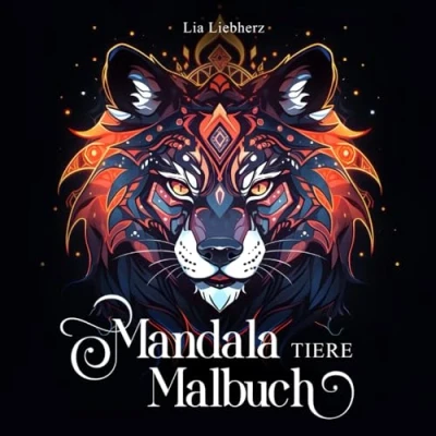 Abbildung von Mandala Malbuch Tiere Ein für Erwachsene, Mädchen und Jungs ab 10: Kreative Mandalas auf schwarzem Hintergrund