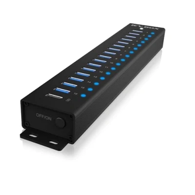 Abbildung von ICY BOX USB HUB (17 Ports) 16x &amp; 1x Laden, 3.2 Gen 1 (5 Gbit/s pro Port), mit 96W Netzteil, A, Aluminium, IB HUB1717 U3