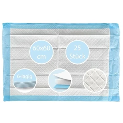 Abbildung von 25 Stück TIGA MED Krankenunterlagen 60x60cm 6 lagig Einmal Unterlagen Wickelunterlagen Inkontinenzunterlagen Welpenunterlagen