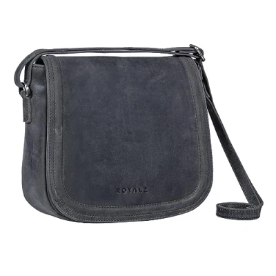 Abbildung von ROYALZ &#039;Maryland&#039; Vintage Handtasche Leder Frauen zum Umhängen Elegante Damen Abendtasche Echtleder Ledertasche Umhängetasche, Farbe:Navy Grau