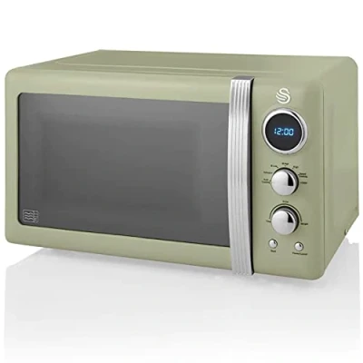 Abbildung von Swan Retro SM22030GNEU Digital Mikrowelle 20L, 5 Leistungsstufen, Auftaufunktion, 60 Minuten Timer, Tür mit Spiegeleffekt, 27cm Drehteller, Vintage Design, Grün, 800W